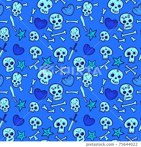 pattern with skulls and hearts, bones and daggers pattern with skulls and hearts, bones and daggers 75644022