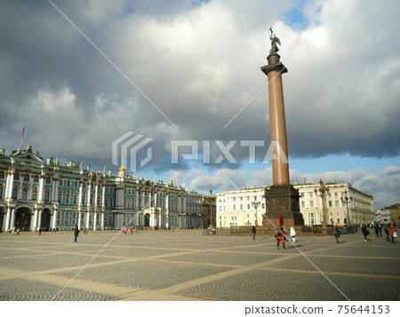 low heavy clouds over the palace square in St. Petersburg low heavy clouds over the palace square in St. Petersburg 75644153