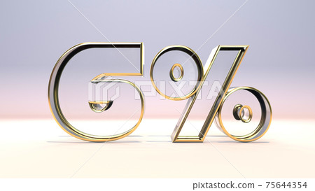 6% 3d glass material surrounded by a golden frame, discount business concept 3d render illustration 6% 3d glass material surrounded by a golden frame, discount business concept 3d render illustration 75644354