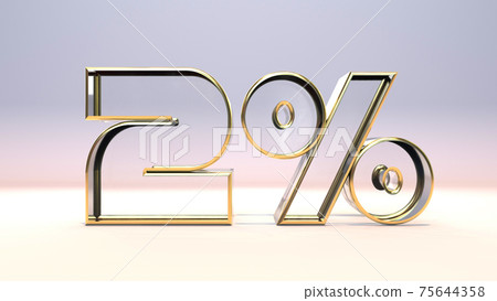 2% 3d glass material surrounded by a golden frame, discount business concept 3d render illustration 2% 3d glass material surrounded by a golden frame, discount business concept 3d render illustration 75644358