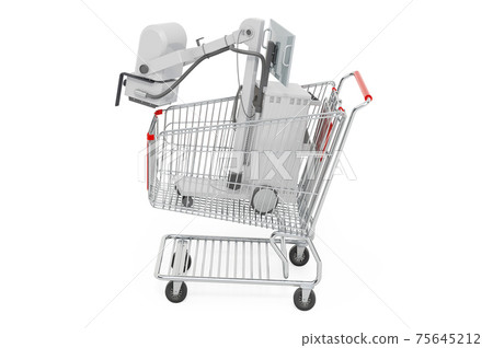Shopping cart with mobile x-ray machine. 3D rendering Shopping cart with mobile x-ray machine. 3D rendering 75645212