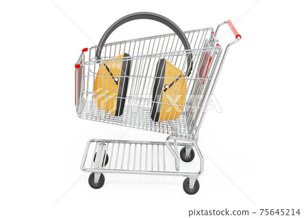 Shopping cart with ear defenders. 3D rendering 75645214