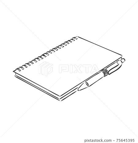 Sketch of notebook. Vector illustration with hand drawn leaf of notebook. Clip art. Notepad with clear page 75645395