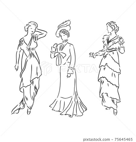 old fashion dress drawing victorian, witchy wear