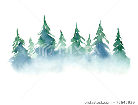 Watercolor background with coniferous trees forest - Stock Illustration ...