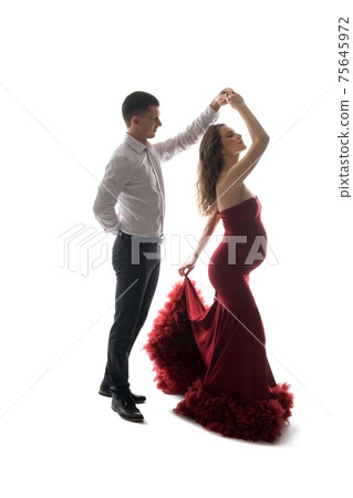 Elegant couple dancing on white background 75645972