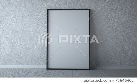 White poster on floor with blank frame mockup for you design. Layout mockup. 3d rendering White poster on floor with blank frame mockup for you design. Layout mockup. 3d rendering 75646403