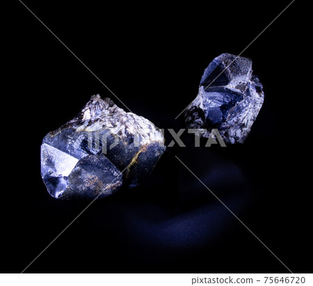 Druse of morion black smoky quartz mineral from Volodar Volynsky, Ukraine. A photo of stones isolated on black. For geology or minerology websites, stone collection catalog, Natural Science museum 75646720