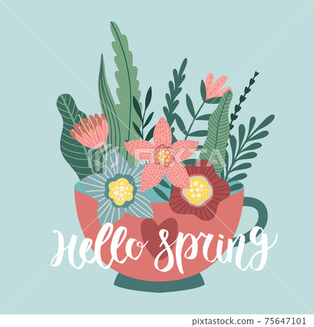 Vector posters with spring flowers. Drawings for a card, poster or postcard Vector posters with spring flowers. Drawings for a card, poster or postcard 75647101