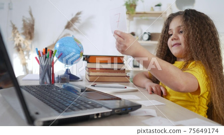 coronavirus. child at school home in a lesson. learning education pandemic coronavirus concept. kid learn online learning school. online learning at study home. distance education virtual coronavirus. child at school home in a lesson. learning education pandemic coronavirus concept. kid learn online learning school. online learning at study home. distance education virtual 75649174
