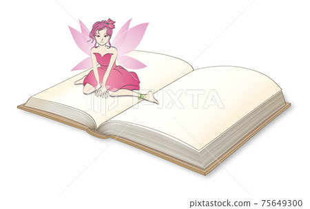 童話,粉紅色的羽毛,坐在一本打開的書 童話,粉紅色的羽毛,坐在一本打開的書 75649300