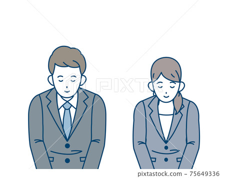 鞠躬禮貌鞠躬男女問候感謝插圖素材 鞠躬禮貌鞠躬男女問候感謝插圖素材 75649336