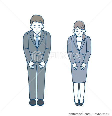 日本禮節鞠躬男人和女人全身插圖素材 75649339