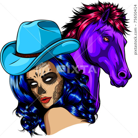 girl dressed as a cowboy with horse girl dressed as a cowboy with horse 75650414
