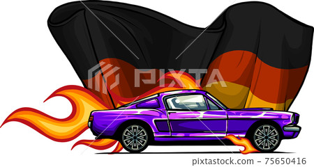 vector muscle car with flames and German flag vector muscle car with flames and German flag 75650416
