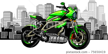 city landscape with fast motorbike vector illustration city landscape with fast motorbike vector illustration 75650419