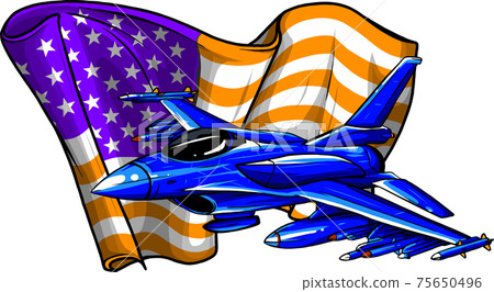 Military fighter jets with american flag. Vector illustration 75650496