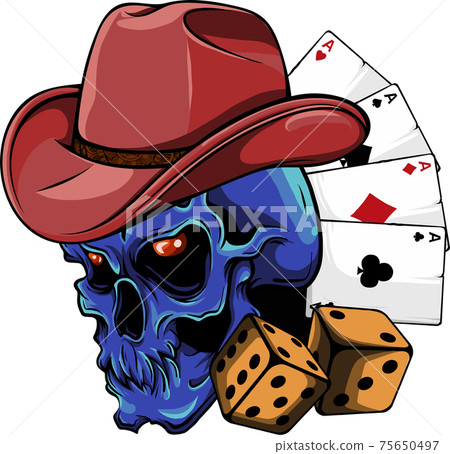 cowboy skull with poker ace and dice cowboy skull with poker ace and dice 75650497