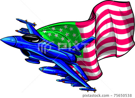 Military fighter jets with american flag. Vector illustration Military fighter jets with american flag. Vector illustration 75650538
