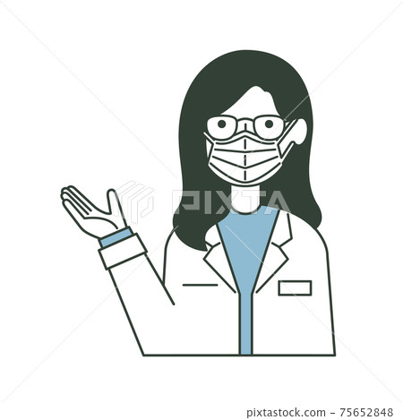 A woman in a white coat who guides you with a mask A woman in a white coat who guides you with a mask 75652848