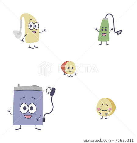 Illustrations of smiling faces of various types of hearing aid characters Illustrations of smiling faces of various types of hearing aid characters 75653311