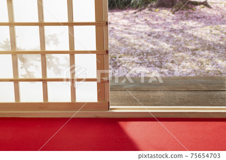 日式房間,茶室,毛氈,紅地毯,梅花 日式房間,茶室,毛氈,紅地毯,梅花 75654703