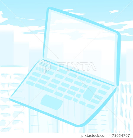 Illustration of office cityscape and computer Illustration of office cityscape and computer 75654707