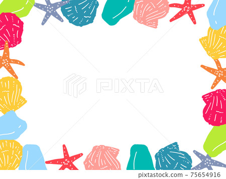 手繪石竹貝殼,海玻璃,海星插圖(僅繪畫),矩形方形框架 手繪石竹貝殼,海玻璃,海星插圖(僅繪畫),矩形方形框架 75654916