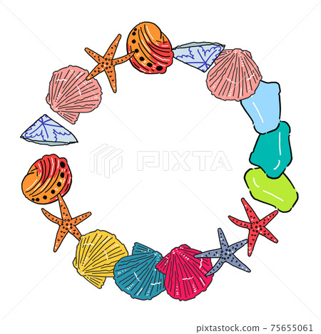 手繪巨浪插畫,圓形框架,大 手繪巨浪插畫,圓形框架,大 75655061