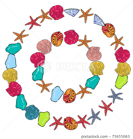 Hand-painted beachcombing illustration, circle frameset, small Hand-painted beachcombing illustration, circle frameset, small 75655063