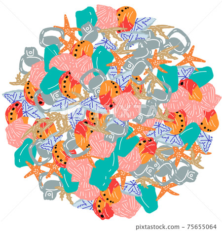Hand-painted beachcombing illustration, circle filling, painting only Hand-painted beachcombing illustration, circle filling, painting only 75655064