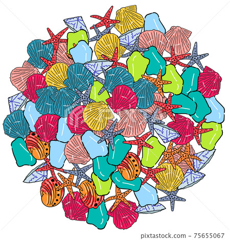 Hand-painted beachcombing illustration / circle filling 75655067