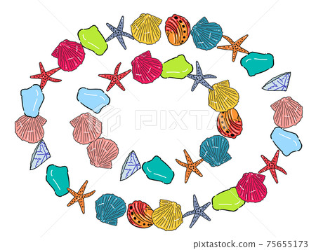 Hand-painted beachcombing illustration, oval frameset, small Hand-painted beachcombing illustration, oval frameset, small 75655173