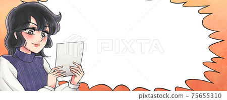 昭和首爾漫畫風格，姐姐看到存摺時微笑，氣球標語 75655310