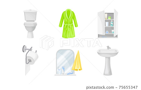 Bathroom Items with Pieces of Furniture and... - Stock Illustration ...