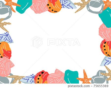Hand-painted beachcombing illustration, painting only, rectangular square frame 75655369