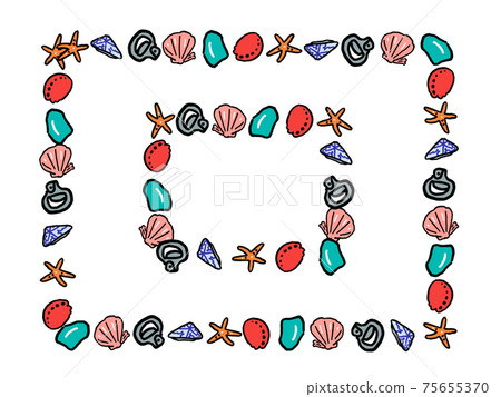 Hand-painted beachcombing deformed illustration / rectangular frame set Hand-painted beachcombing deformed illustration / rectangular frame set 75655370