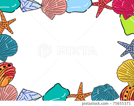 Hand-painted beachcombing illustration / rectangular square frame 75655371