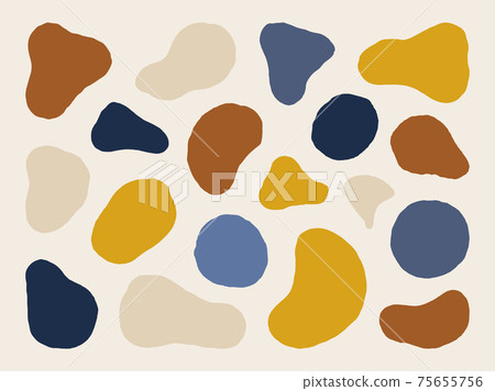 Organic Shapes Set in Minimal Trendy Style. Vector Hand Draw Abstract Elements in Mustard, Brown and Blue Colors Organic Shapes Set in Minimal Trendy Style. Vector Hand Draw Abstract Elements in Mustard, Brown and Blue Colors 75655756