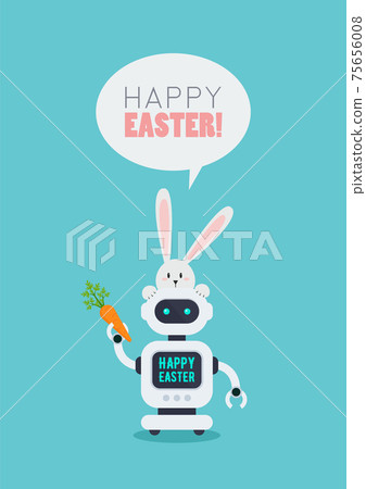 Easter Poster of rabbit with Chatbot holding carrot 75656008