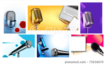 Conference Creative Advertising Posters Set Vector Illustration 75656070