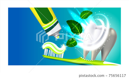 Toothpaste With Mint Advertising Poster Vector Illustration 75656117