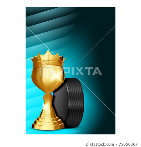 Hockey Ice Rink Sport Champion Cup Banner Vector 75656367