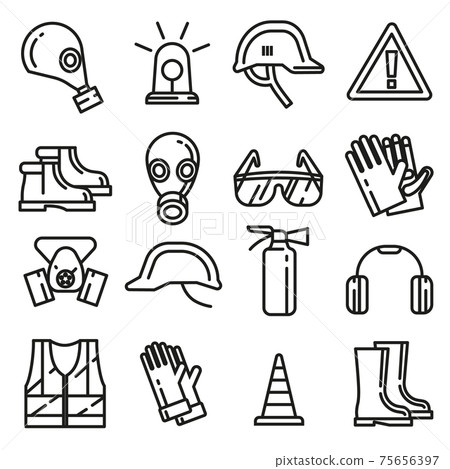 Safety work protection elements line thin icons set Safety work protection elements line thin icons set 75656397