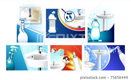 Bathroom Cleaner Advertising Posters Set Vector Illustration Bathroom Cleaner Advertising Posters Set Vector Illustration 75656449