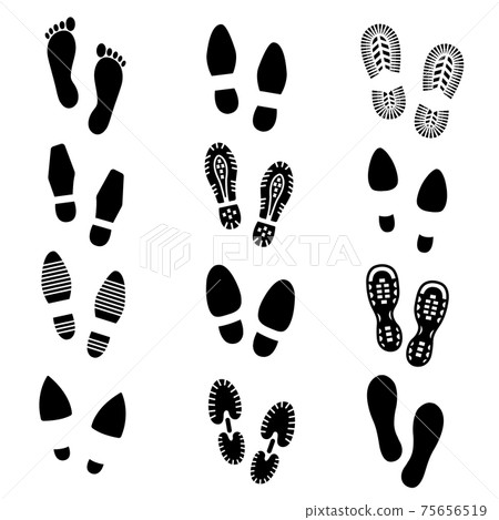Footprints and shoes footmark silhouette icons set 75656519
