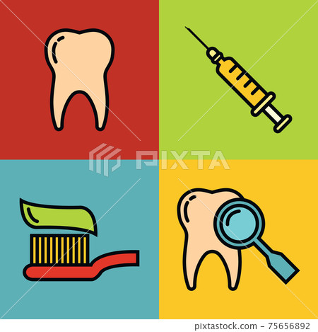 Dentistry medical cartoon icons on color background Dentistry medical cartoon icons on color background 75656892
