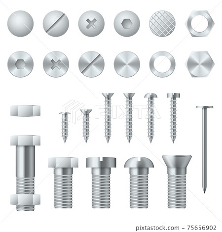 Screws, bolts, nuts, nails and rivets realistic design elements Screws, bolts, nuts, nails and rivets realistic design elements 75656902