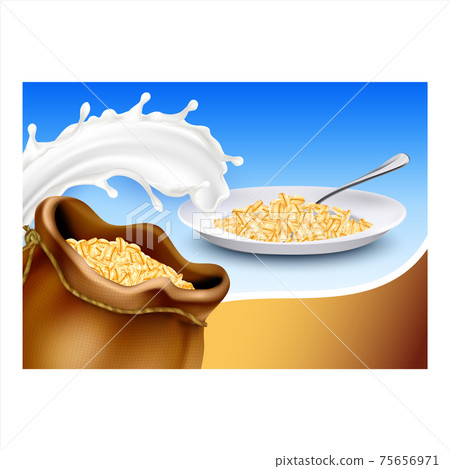 Oatmeal Breakfast Bright Promotional Poster Vector Illustration 75656971