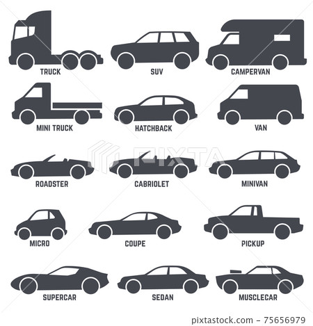 Car automobile types black icons isolated on white Car automobile types black icons isolated on white 75656979